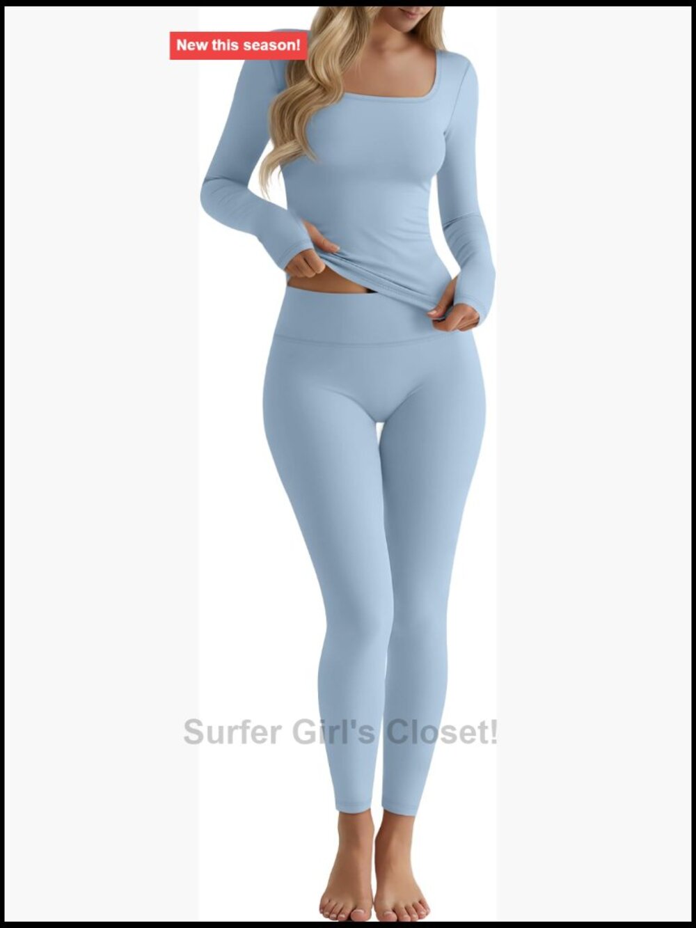 2 Piece Workout Sets Long Sleeve Square Neck Yoga Tops Leggings Thumb Hole